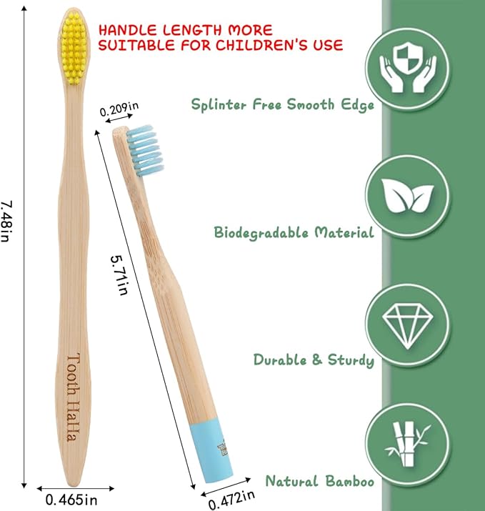 Kids Bamboo Toothbrushes, BPA-Free Soft Bristles, Eco-Friendly Natural Wooden Toddler Toothbrush, 6-Pack Travel Toothbrushes Set for Children-BubblyBeeBaby
