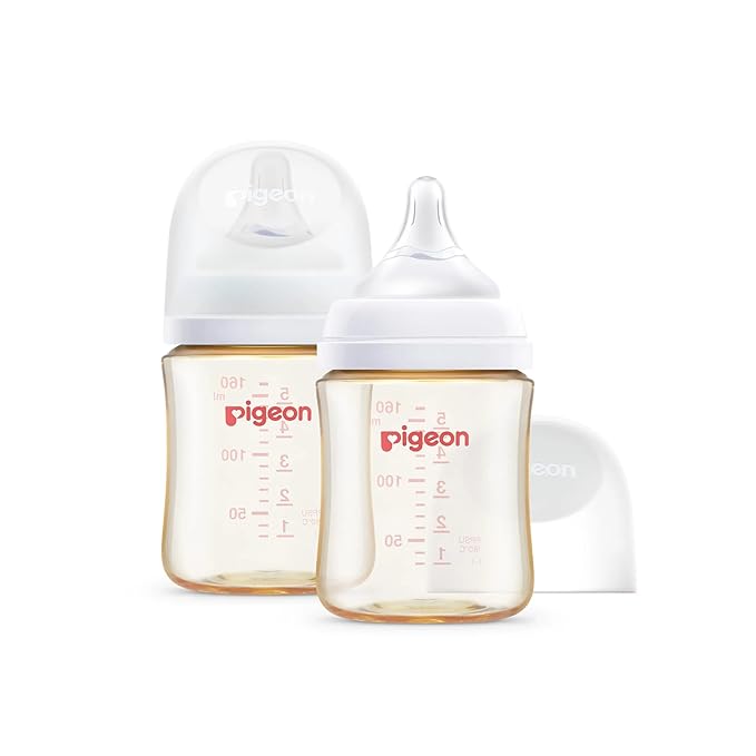 Pigeon PPSU Nursing Baby Bottle Wide Neck, Anti-Colic, Streamlined Body, Natural Feel, Easy to Clean, 5.4 Oz(Pack of 2), Includes 2pcs SS Nipples (0m+)-BubblyBeeBaby