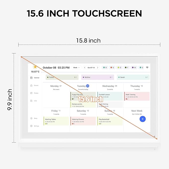 15.6 Inch Smart Digital Calendar, Wall Electronic Calendar, 1920 * 1080 IPS Full HD Touch Screen Display for Family Meal Planner Support - Streamline Household Organization-BubblyBeeBaby