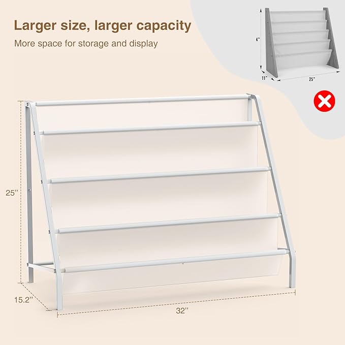 High-Transparent 4 Tier Kids Bookshelf, Sturdy Metal Large Size Book Rack Storage for Kids - Toddler Book Shelf Display for Nurasery, Kids Room, Deep Size Bookshelf Hold More Books-BubblyBeeBaby