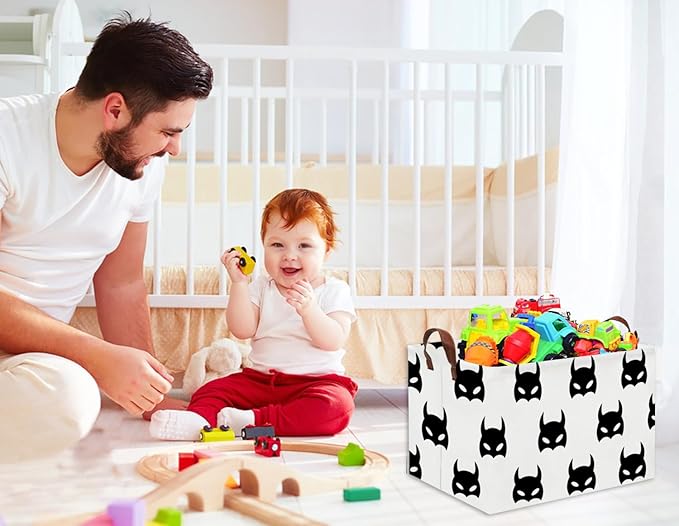 HIYAGON Batman Basket Kids Storage Basket Cute Basket Empty Toy Storage Bin Organizer Box Rectangular Room Decor for Home Books(Black bats)-BubblyBeeBaby