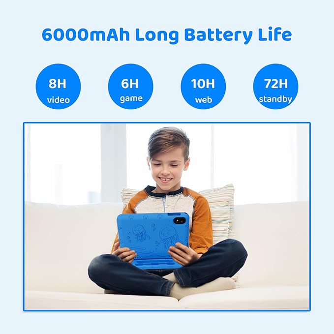 2025 Upgraded Android 14 Tablet, 10inch Kids Tablet, Octa-core CPU, 10GB+64GB+1TB Expand Tablets for Kids with Kids Space, Parental Control, 6000mAh Big Battery, HD Touchscreen Display Tableta-BubblyBeeBaby