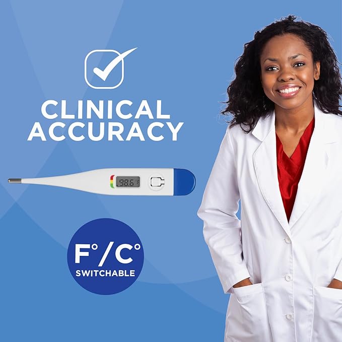 Healthwise Digital Thermometer | 30-Second Readout | Feverline Indicator | Clinical Rigid Tip | Hygienic Water-Resistant Easy Cleaning | Storage Case + Probe Covers Included-BubblyBeeBaby