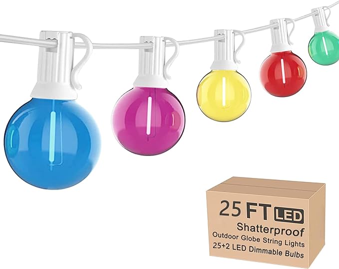 25Ft LED Outdoor String Lights, G40 Outdoor Christmas Decorations Lights Waterproof with 27 LED Globe Multicolor Bulb, Hanging Vintage Christmas Lights for Patio Roofline Backyard Garden Party Decor-BubblyBeeBaby