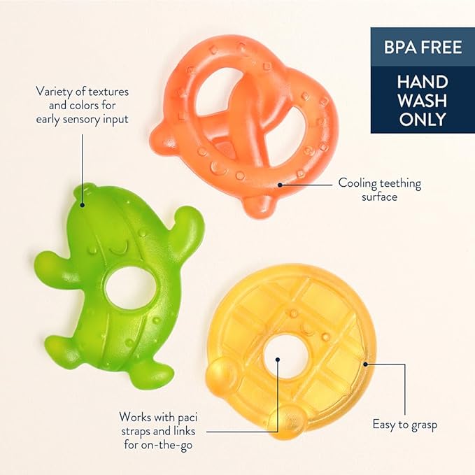 Itzy Ritzy Water-Filled Teethers - Cold Cutie Coolers Textured On Both Sides to Massage Sore Gums & Emerging Teeth - Can Be Chilled in Refrigerator, Set of 3 Silly Foods Teethers-BubblyBeeBaby
