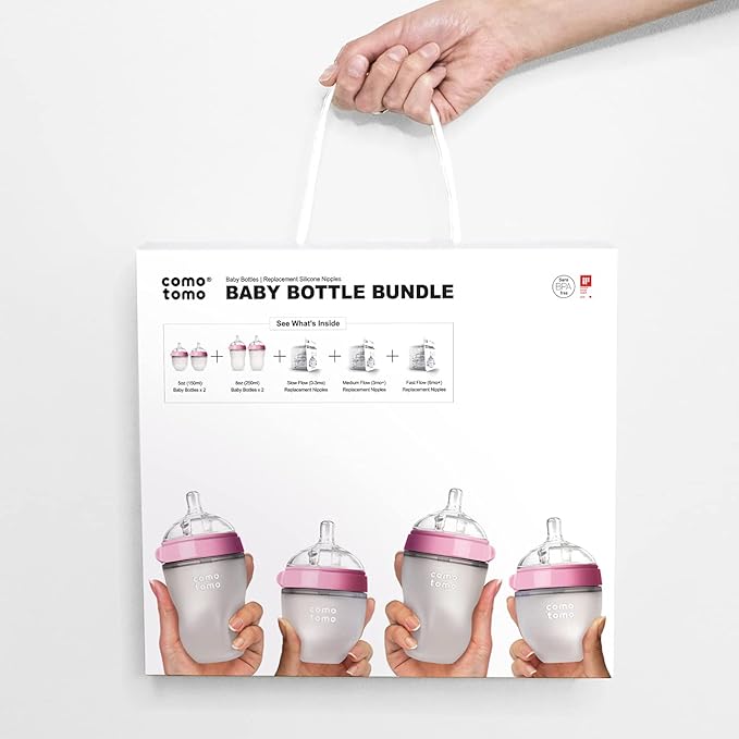 Comotomo Baby Bottle Bundle, Pink, (7 Piece Set)-BubblyBeeBaby