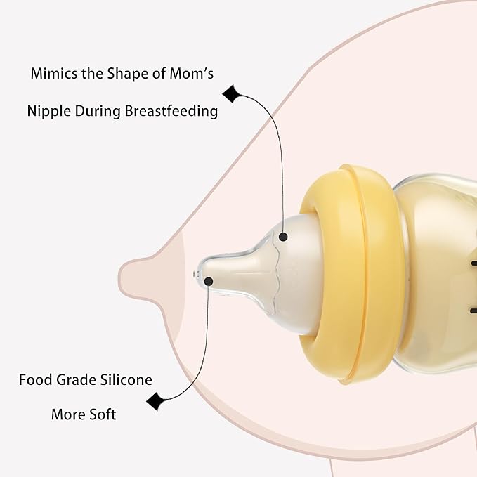 YOHKOH PPSU Baby Bottle Wide Neck, Newborn Anti-Colic Baby Bottle with Natural Response Nipple, Streamlined Body, Easy to Clean (5.4oz (Pack of 4), Yellow)-BubblyBeeBaby