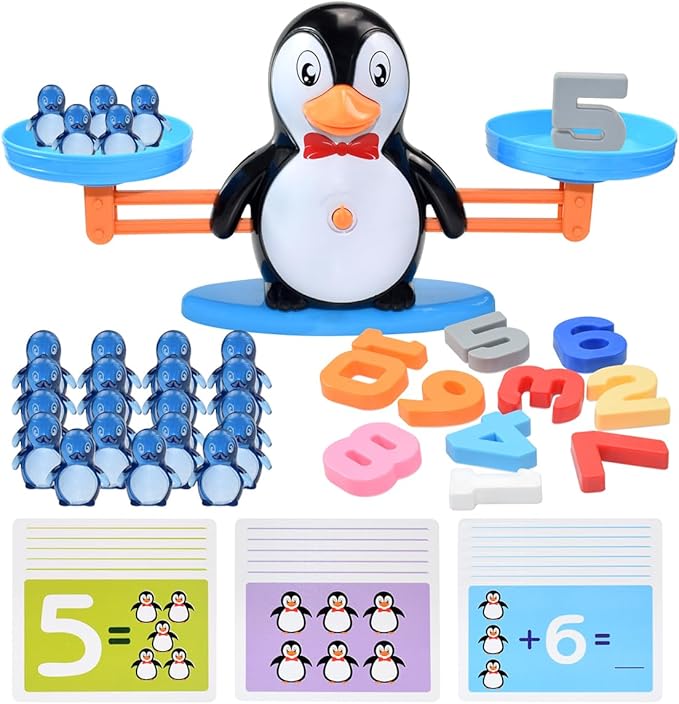 BAKAM Penguin Balance Scale Number Counting Blocks Games for Kids Ages 3-5, Montessori Math Games for Kids 5-7, Preschool Kindergarten Learning Activities, STEM Educational Toys for 3+ Year Old-BubblyBeeBaby