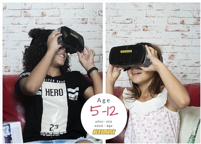 Heromask Virtual Reality Headset for Kids + Video Games to Learn Spanish Italian etc [Language Learning] VR for Kids. Kids Gifts for Boys and Girls for Age 5 to 12 Years Old. Educational-BubblyBeeBaby