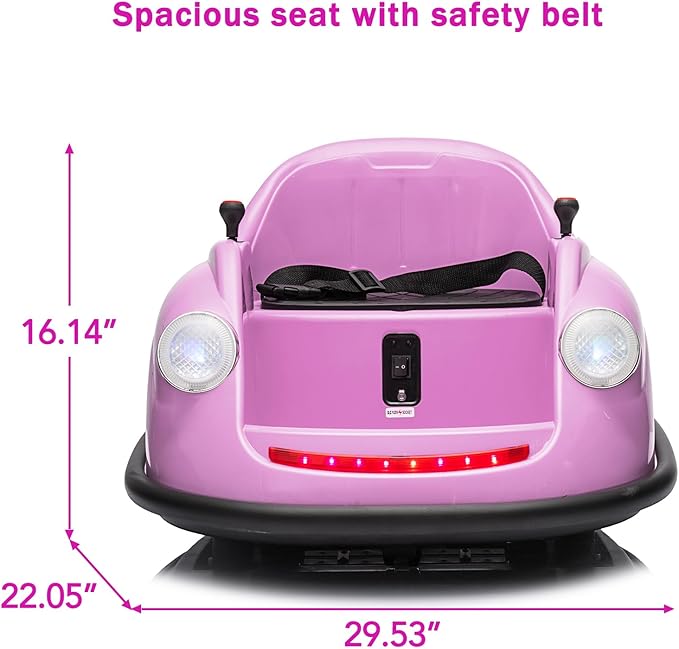 12V Bumper Car for Toddlers, Electric Toy Ride on Battery Car with Kids W/Parent Remote Control, 2-Speed, 360 Degree Spin, Music & LED Lights for Kids, Purple-BubblyBeeBaby
