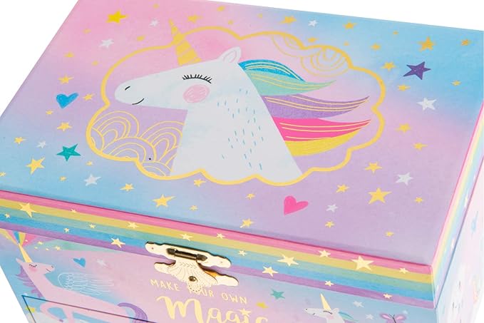Jewelkeeper Unicorn Musical Jewelry Box for Little Girls - Kids Jewelry Box with Pullout Drawer - Music Jewellery Box with Necklace and Bracelet - Gift Set for Kids - Children's Jewellery Storage Case-BubblyBeeBaby