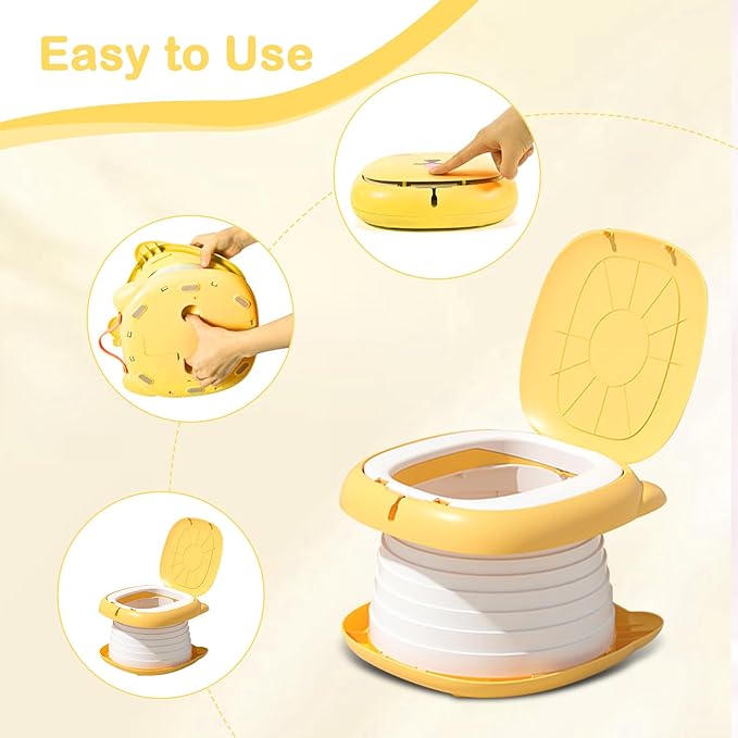 2025 Upgraded Portable Potty Training, Travel Potty for Toddler, portable toilet for kids Foldable, Apply to Seat Emergency Toilet for Camping, Outdoor,Car, Indoor (Yellow)-BubblyBeeBaby