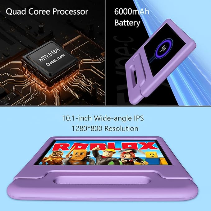 10.1" Kids Tablet Android 14 | 64GB Octa-Core 8GB RAM | Shockproof Case & Parental Control | 12H Fast Charge | HD Display w/Google Kids Space & Educational Apps | WiFi 6/Bluetooth/GPS | Ages 3-12-BubblyBeeBaby