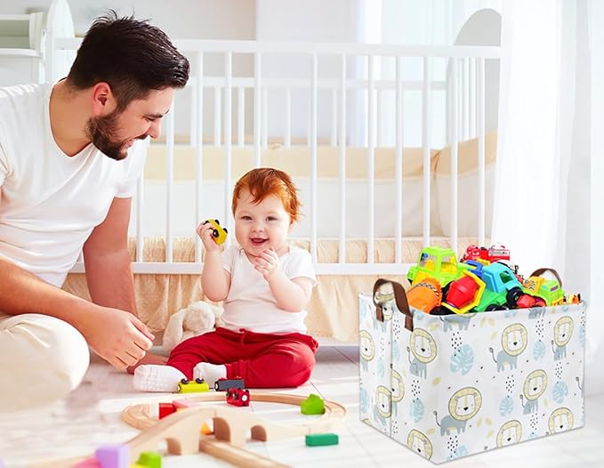 HIYAGON Baby Storage Baskets kids Toy Basket for Boy and Girls Gift Basket Empty Cute Storage Bin Organizer Box Rectangular Animal Room Decor for Books(Lion)-BubblyBeeBaby