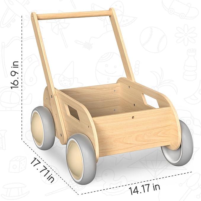 2025 HOMEKOL Wooden Baby Walker, Baby Walker, Adjustable Speed for Boys and Girls, Baby Activity Center, Birthday, Christmas and New Year's Gift, Log Color-BubblyBeeBaby
