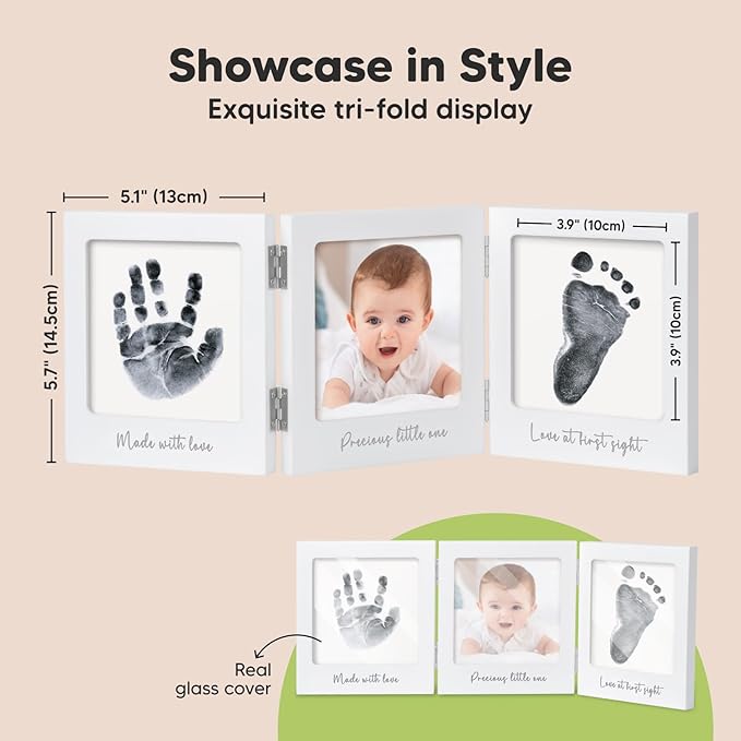Inkless Baby Handprint and Footprint Kit for Newborn - Baby Footprint Kit, Newborn Keepsake Nursery Picture Frame,Dog Paw Print Maker, Personalized Gifts for New Mom,Showers & Registrys(White/Silver)-BubblyBeeBaby