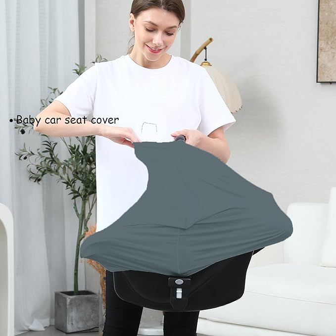 Car Seat Cover Baby for Nursing, Baby Breastfeeding Cover Carseat Canopy Covers, Solid Color Multi-use Nursing Cover for Babies (Neutral Grey)-BubblyBeeBaby