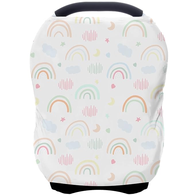 Car Seat Covers for Babies - Multi- use Nursing Carseat Canopy, Breastfeeding Covers, Baby Shower Gifts for Boys and Girls (Rainbow)-BubblyBeeBaby