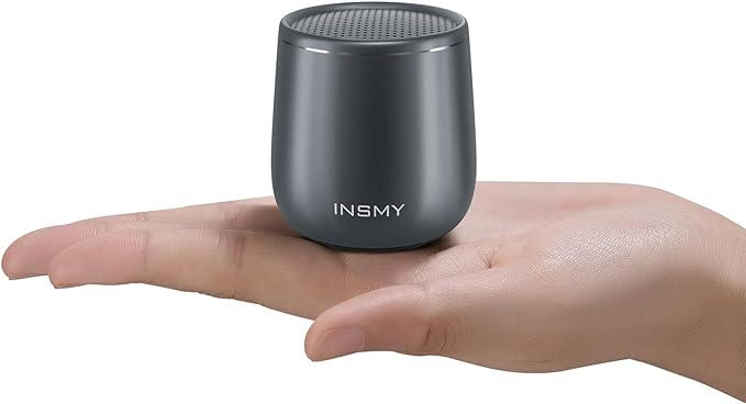INSMY Small Bluetooth Speaker, Waterproof Mini Portable Wireless Speaker, Punchy Bass Rich Audio Stereo Pairing, Handheld Pocket Size Built in Mic for Hiking Biking Gift Laptop Tablet (Gray)-BubblyBeeBaby
