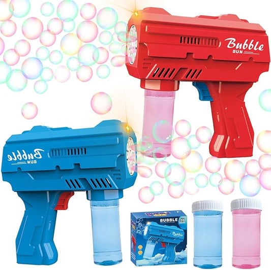 2 Pack Kids Bubble Gun，Automatic Light Up Bubble Machine with 2 Bottles Refill Solution，Bubble Guns Blaster for Toddlers，Outdoor Bubble Blowing Toys, Easter Basket Essentials,Party，Birthday Gifts-BubblyBeeBaby