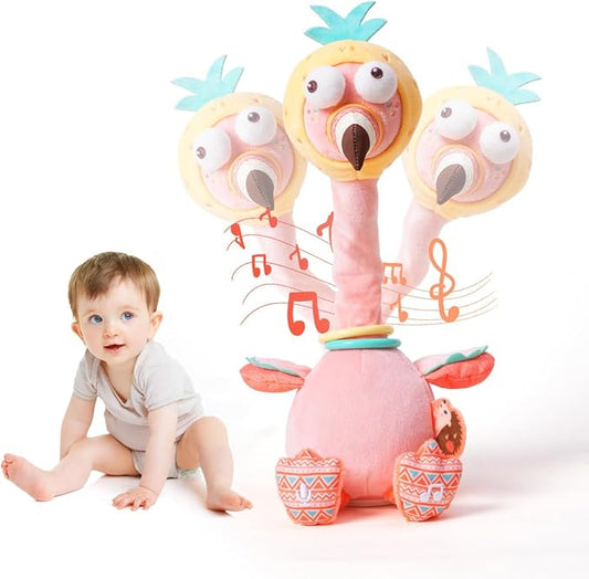 Jollybaby Plush Talking Singing Dancing Musical Flamingo Toy for Toddlers 1-3 Just Like Cactus Toy, Music Mimicking Interactive Toy for Crawling Kids, Sensory Stuffed Toy Gift for Baby 0-6-12 Month-BubblyBeeBaby