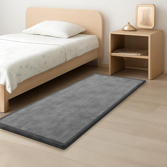 1.3" Thick Baby Play Mat for Floor, 28x72 Foam Tummy Time Mat, Padded Support Soft Plush Bedside Rugs for Infant Kids Toddler Crawling Kick Activity (Dark Grey)-BubblyBeeBaby