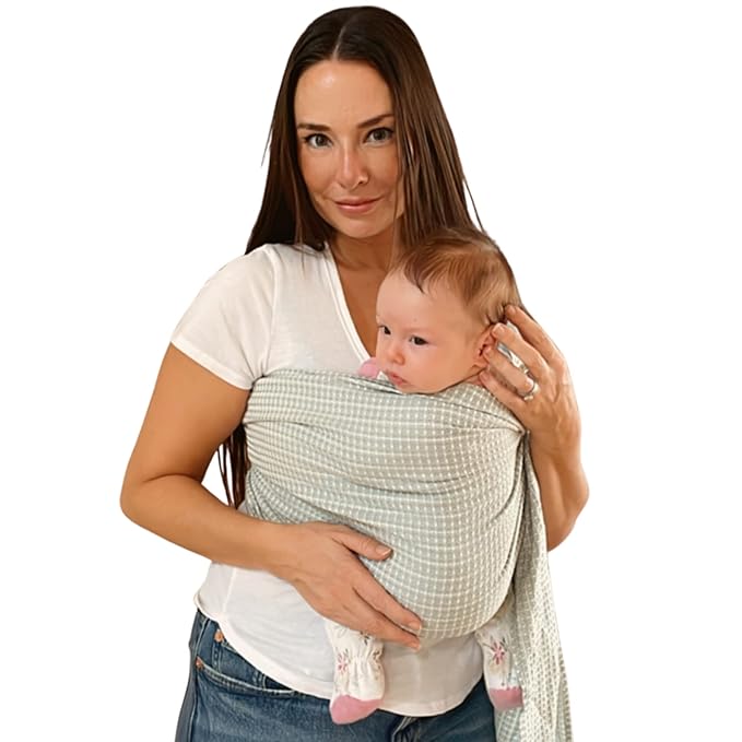 Hip Baby Wrap Ring Sling Baby Carrier for Infants and Toddlers - 100% Soft Cotton Baby Wraps Carrier for Babies 8-35 lbs - Perfect Baby Shower Gifts Moms and Dads - Nursing Cover (Kiwi Honeycomb)-BubblyBeeBaby
