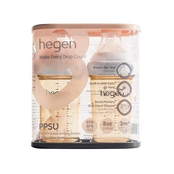 Hegen Easy to Clean Anti-Colic Baby Bottle, 8oz for 3 to 6 Months (2-Pack)-BubblyBeeBaby