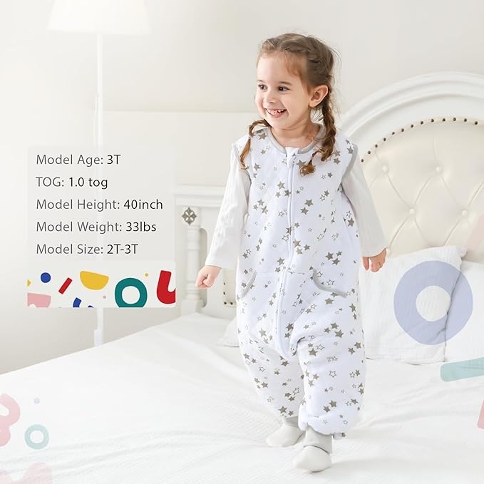 HOMEAL Sleep Sack with Feet, 1.0 TOG Toddler Sleep Sacks 2t-3t Sleep Sack Toddler, Toddler Sleeping Sack with Legs, Sleeveless Sleep Sack Baby, Toddler Sleep Sacks Baby for Early Walkers-BubblyBeeBaby
