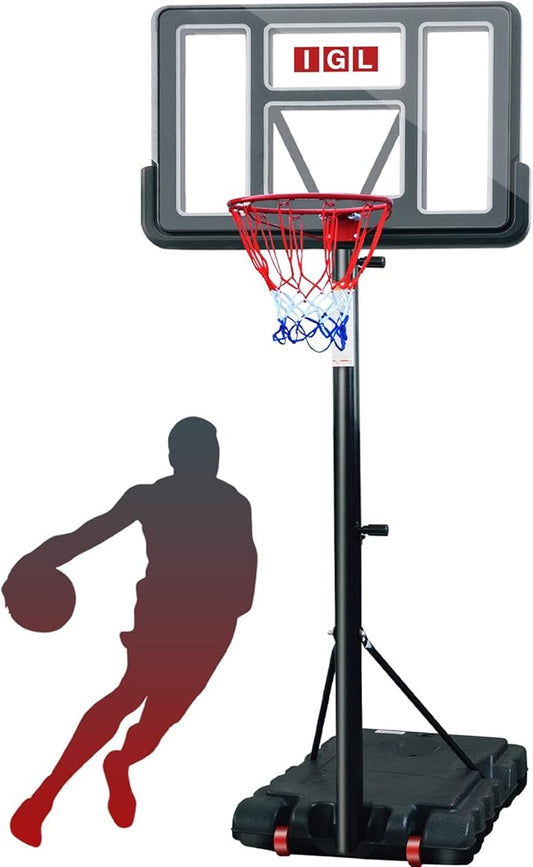 IGL Portable Basketball Hoop, 5.6-10FT Adjustable Basketball Goal System, 44 Inch Outdoor Basketball Hoop & Goals for Kids, Youth, and Adults in The Backyard, Driveway with PC Backboard-BubblyBeeBaby