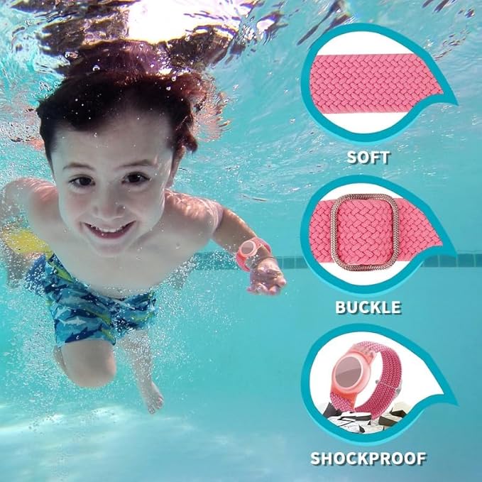 2 Pack Kids Bracelet Compatible with AirTag, GPS Kid Tracker Holder Braided Wristband for Apple Air Tag, 2022 Upgraded Nylon Adjustable Anti Lost Airtag Watch Band for Kids Children Elders-BubblyBeeBaby