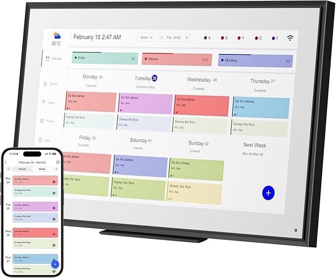 15.6 inch Wall Planner Digital Calendar Electronic Calendar Chore Chart,2025 Smart Touchscreen Full HD Interactive Display for Family Schedules,Wall/Desk Mountable for Seamless Scheduling/Organizing-BubblyBeeBaby