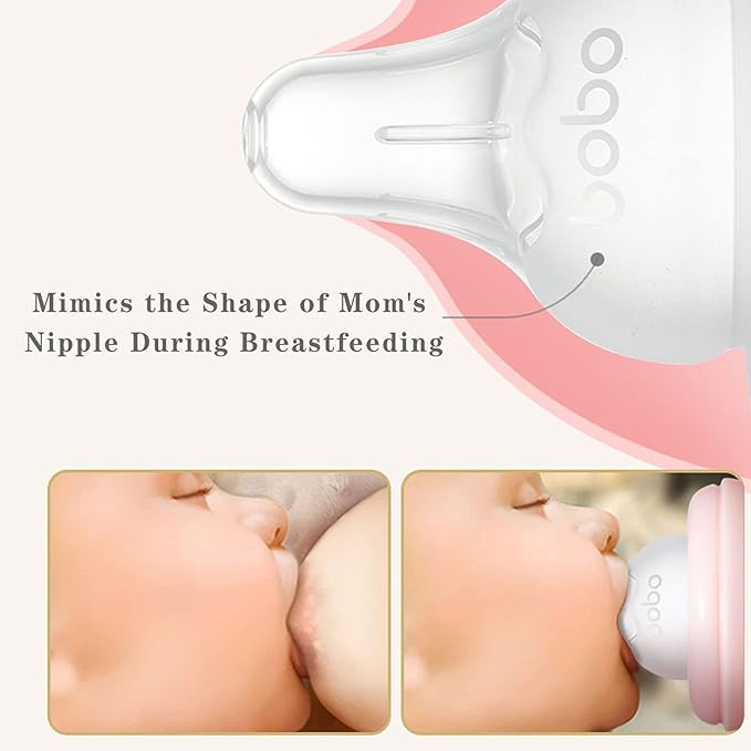 YOHKOH Natural Glass Baby Bottle with Natural Response Nipple, Newborn Anti-Colic Baby Bottles, Wide Neck Mushroom Cap Baby Bottle, Clear (Green, (8.8oz (Pack of 2))-BubblyBeeBaby