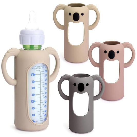 Mity rain 3 Pack Silicone Sleeves for Dr. Brown's Glass Bottles 8 OZ - Anti Breakage Baby Bottle Holder, Compatible with Dr. Brown's Glass Bottles for Babies with Handle-BubblyBeeBaby