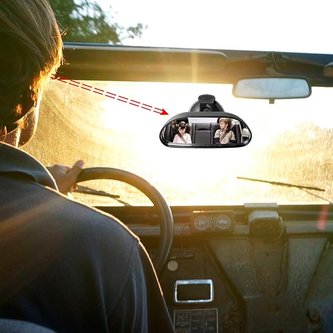 GES Rear View Mirror - 360 Degree Adjustable, Strengthen Suction Cup for Car - 5.9 x 2.2Inch - Black-BubblyBeeBaby