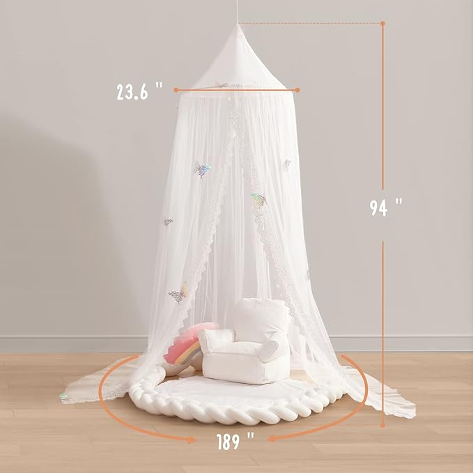 Kids Bed Canopy with Lace Hanging Canopy Net for Baby Crib Nook Castle Game Tent Nursery Play Room Decor (Butterfly)-BubblyBeeBaby