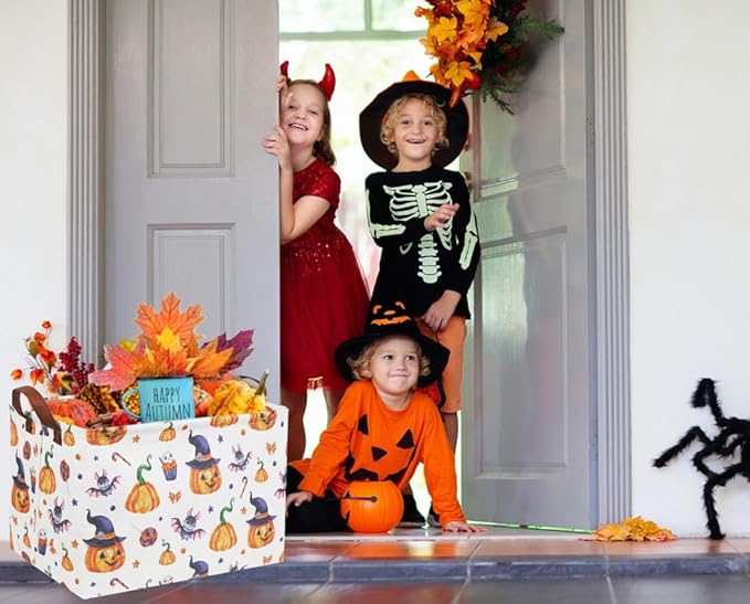 HIYAGON Rectangular Halloween Basket Trick or Treat Basket for Kids Boys and Girls Pumpkin Candy Box for Halloween Parties Cute Storage Bin Organizer Box Room Decor(Pumpkin)-BubblyBeeBaby