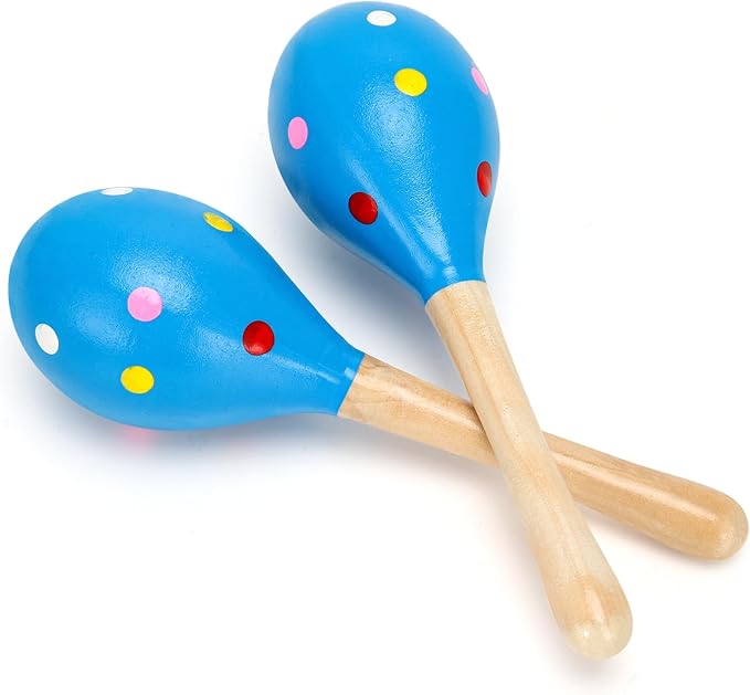 2 Pcs Maracas, Hand Percussion Rattles for Kids, Wooden Rumba Shaker Hand Musical Instruments with Clear Rhythm for Kids Adults Playing (Blue)-BubblyBeeBaby