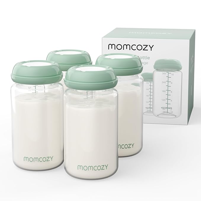Momcozy Natural Baby Bottle, 10oz Wide-Neck Breast Milk Container, Breastmilk Storage Bottle for Fridge & Momcozy Breast Milk Cooler, BPA Free Milk Collection Bottles, Breastfeeding Essential, 4PCS-BubblyBeeBaby