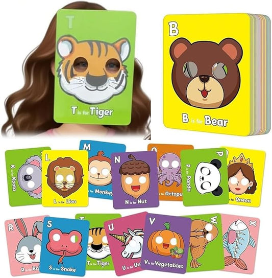 26 PCS Alphabet ABC Flash Cards,Giant ABC Animal Mask Flash Cards,26 Lowercase and Uppercase Letter Cards,Educational Learning Games-BubblyBeeBaby