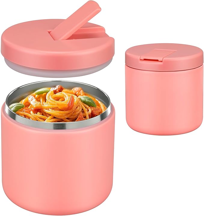 19oz Insulated Vacuum Food Jar with Buckle Lid Wide Mouth Soup Thermo for Hot Food Kids Leakproof Stainless Steel Lunch Container- Pink-1Pack-BubblyBeeBaby