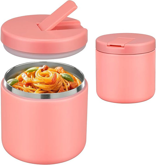 19oz Insulated Vacuum Food Jar with Buckle Lid Wide Mouth Soup Thermo for Hot Food Kids Leakproof Stainless Steel Lunch Container- Pink-1Pack-BubblyBeeBaby