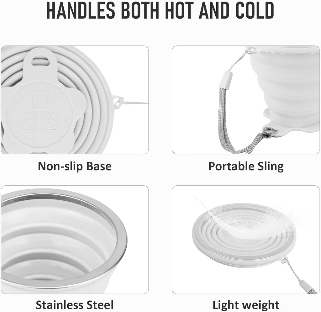 JBER Silicone Collapsible Travel Cup, 4 Pack Silicone Folding Camping Cup with Lids Expandable Drinking Cup for Outdoor Hiking Travel (White Translucent)