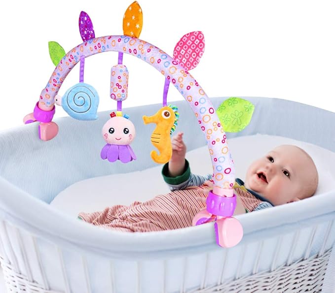 Caterbee Travel Arch Bassinet Toys for Baby Hanging on Stroller, Crib & Pram. Activity Toy bar for Baby Bouncer(Purle)-BubblyBeeBaby
