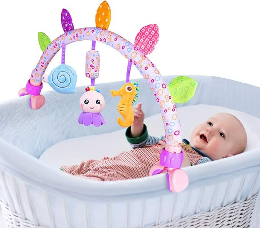 Caterbee Travel Arch Bassinet Toys for Baby Hanging on Stroller, Crib & Pram. Activity Toy bar for Baby Bouncer(Purle)-BubblyBeeBaby