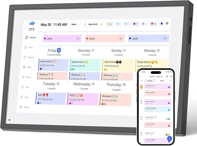 10.1 Inch Smart Digital Calendar Planner & Chore Chart, IPS HD Touchscreen Interactive Display for Family Schedules, Built-in Digital Picture Frames Function - Streamline Household Organization-BubblyBeeBaby