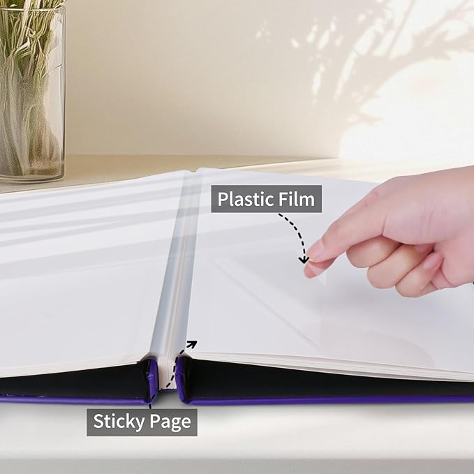 Inspirational Leather Photo Album,Magnetic Self-Stick Page Photo Album,Family Album,Hand Made DIY Albums Holds 3x5, 4x6, 5x7, 6x8 Photos (purple-always remember)-BubblyBeeBaby