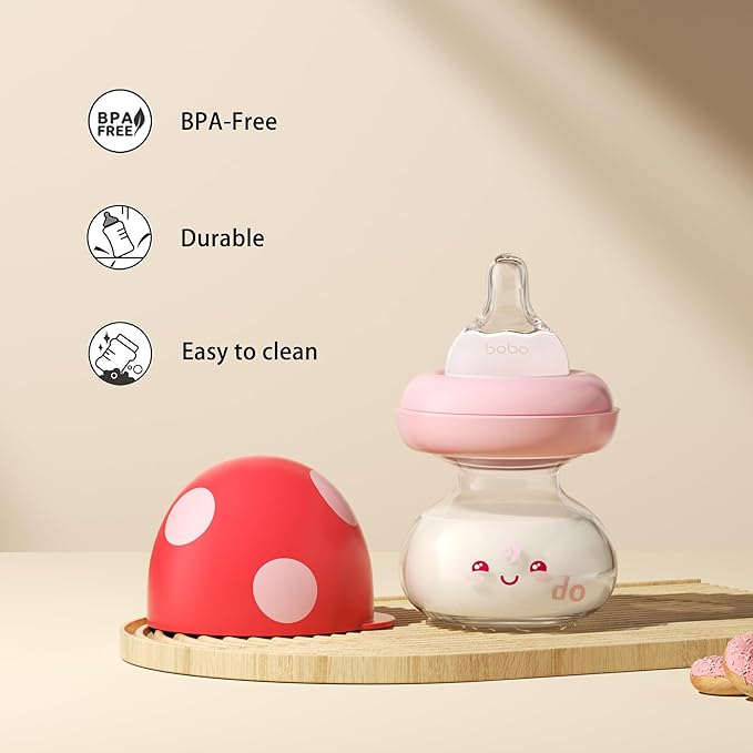 YOHKOH Newborn Glass Baby Bottles with Slow Flow Nipple for 0+ Months, Wide Neck Feeding Bottle, 2.7oz/80ml (Red, 2.7oz (Pack of 2))-BubblyBeeBaby