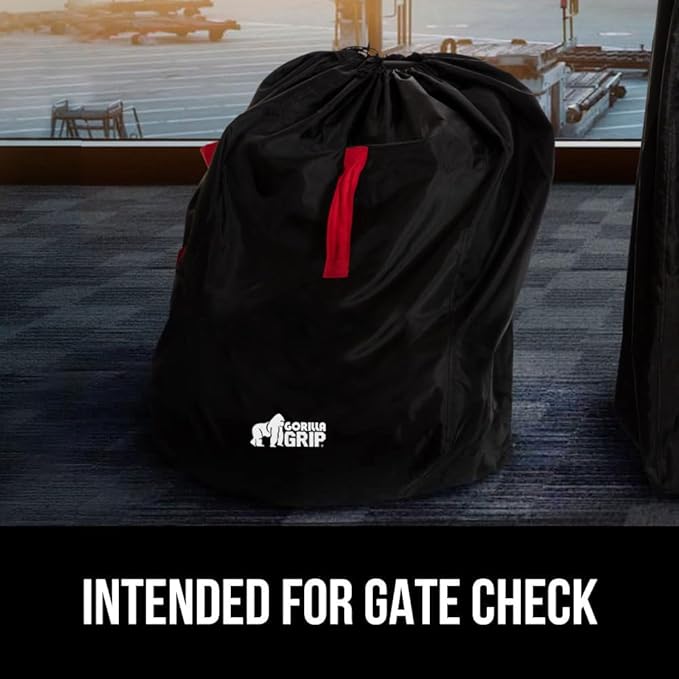 GORILLA GRIP Car Seat Travel Bag for Airplane Gate Check, Easy Carry Backpack Bags Cover Carseats, Infant Baby Carriers and Toddler Booster Seats for Airport, Child Air Travels Airport Essential, Red-BubblyBeeBaby