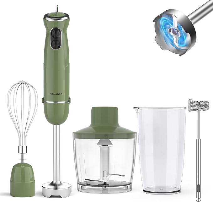 Immersion Blender Handheld 5 in 1 Hand Blender, 1000W Hand Mixer Stick, BPA-Free 12 Speed Handheld Blender with Mixing Beaker, Chopper, Whisk and Milk Frother for Soup, Smoothies, Sauce, Baby Food-BubblyBeeBaby